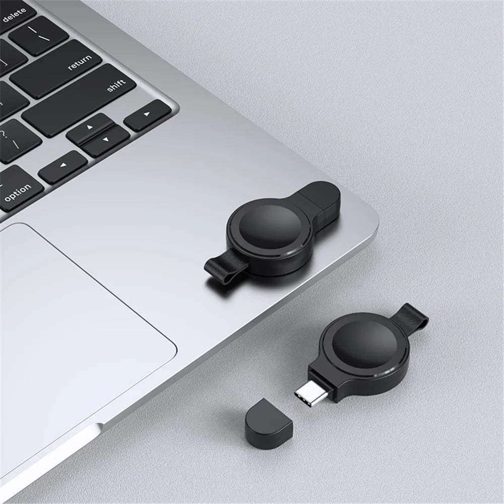 JJT-X52 For Apple Watch Series 1-8 Mini Magnetic Wireless Charging Pad Smartwatch Charger with USB-C Plug - Black - 3