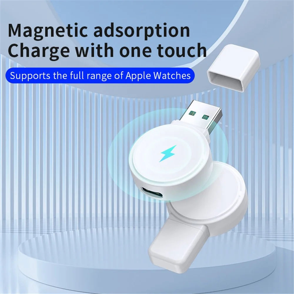 JJT-X53 For Apple Watch Series 1-8 Charger Mini Magnetic Wireless Charging Pad with USB Plug - White - 3