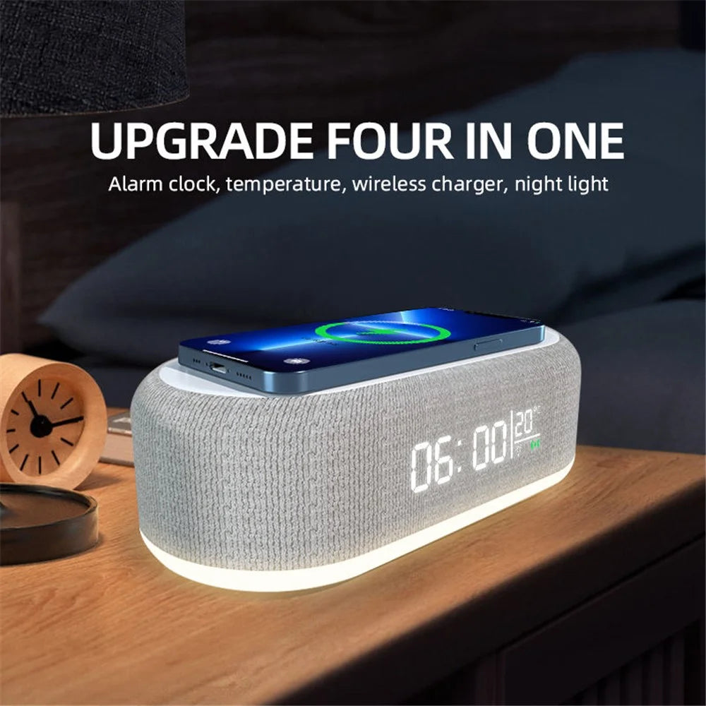 W852 Alarm Clocks 15W Wireless Charger 3 Modes Stepless Dimmable Night Lights with Temperature Display - 4