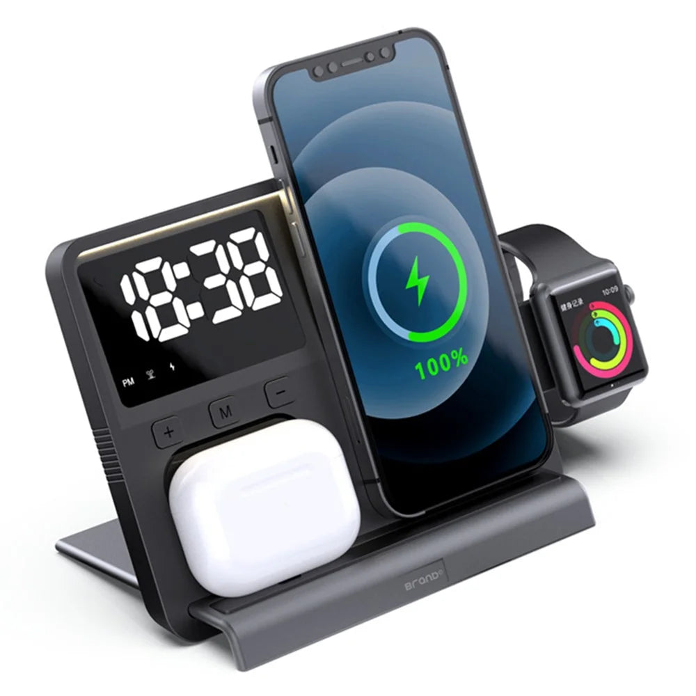 W528 3 in 1 Wireless Charger for Phone  /  Watch  /  Earphone Multi-function Phone Charging Holder Clock Night Light - 1