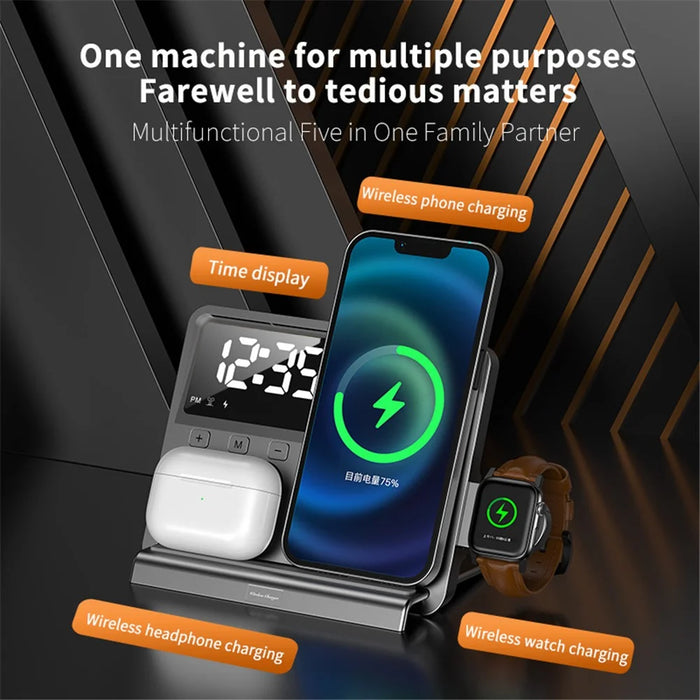 W528 3 in 1 Wireless Charger for Phone  /  Watch  /  Earphone Multi-function Phone Charging Holder Clock Night Light - 3