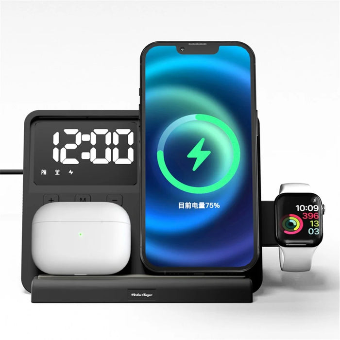 W528 3 in 1 Wireless Charger for Phone  /  Watch  /  Earphone Multi-function Phone Charging Holder Clock Night Light - 6