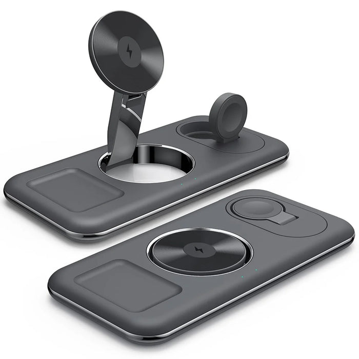V18 3-in-1 Magnetic Wireless Charger Folding Cell Phone Charging Stand for Earbuds, Smart Watch - Black - 2