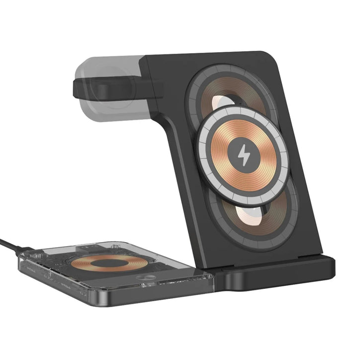 U17-A 5-in-1 Folding Magnetic Wireless Charger Stand for iPhone 12 / 13 / 14 / 15 Series Charging Station - Black - 1