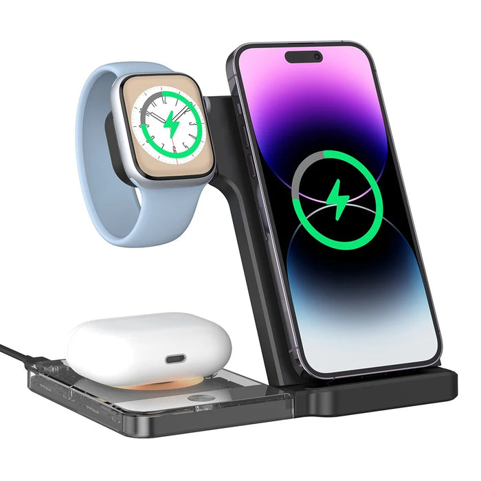 U17-A 5-in-1 Folding Magnetic Wireless Charger Stand for iPhone 12 / 13 / 14 / 15 Series Charging Station - Black - 2