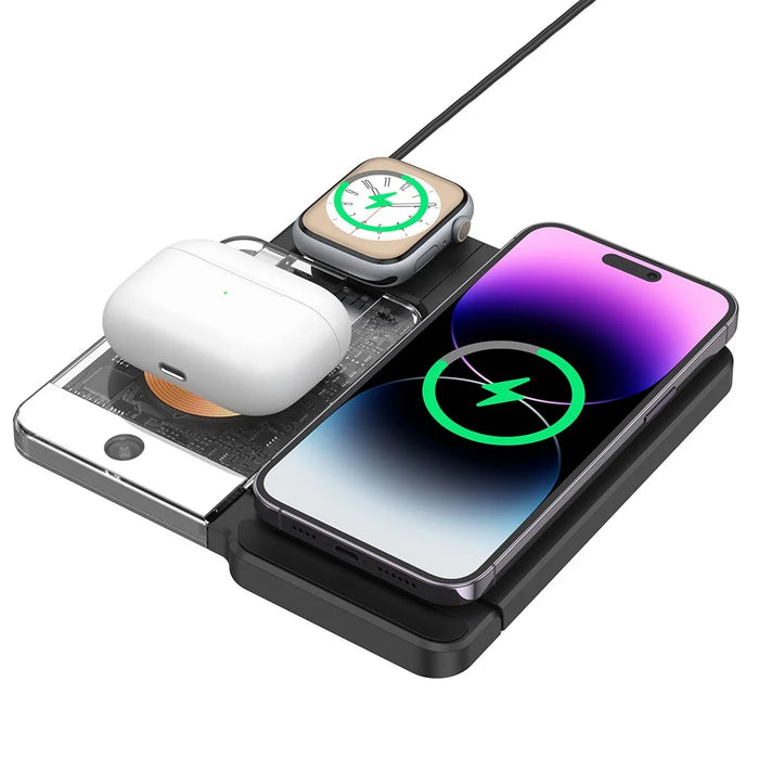 U17-A 5-in-1 Folding Magnetic Wireless Charger Stand for iPhone 12 / 13 / 14 / 15 Series Charging Station - Black - 3