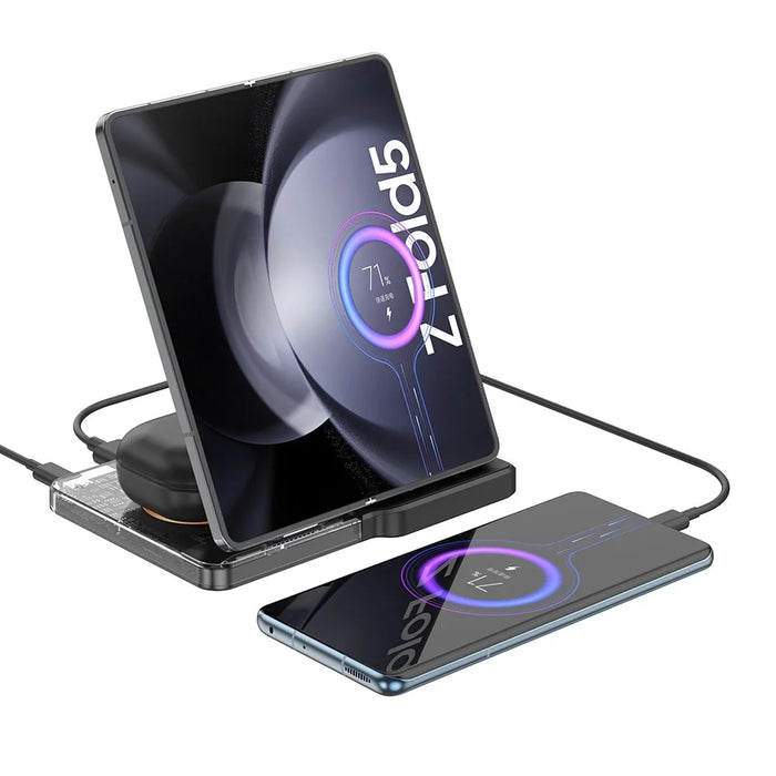 U17-A 5-in-1 Folding Magnetic Wireless Charger Stand for iPhone 12 / 13 / 14 / 15 Series Charging Station - Black - 4