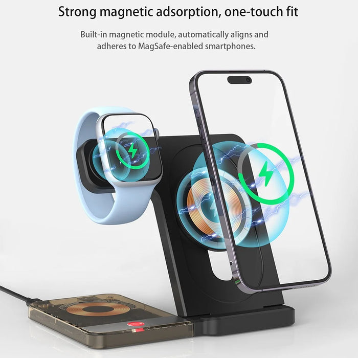 U17-A 5-in-1 Folding Magnetic Wireless Charger Stand for iPhone 12 / 13 / 14 / 15 Series Charging Station - Black - 7