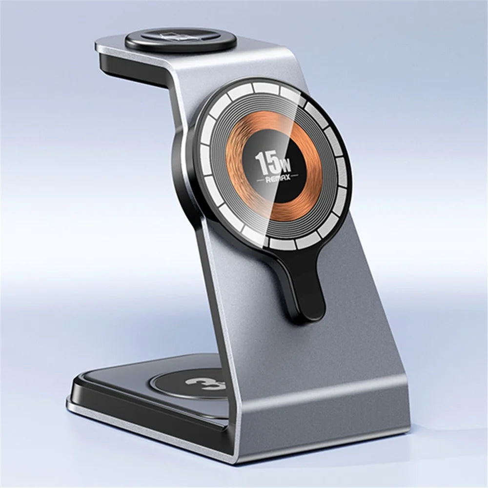 REMAX RP-W85 Zunya Series 20.5W Aluminum Alloy 3-in-1 Magnetic Wireless Charger Stand Cell Phone Charging Station - 3