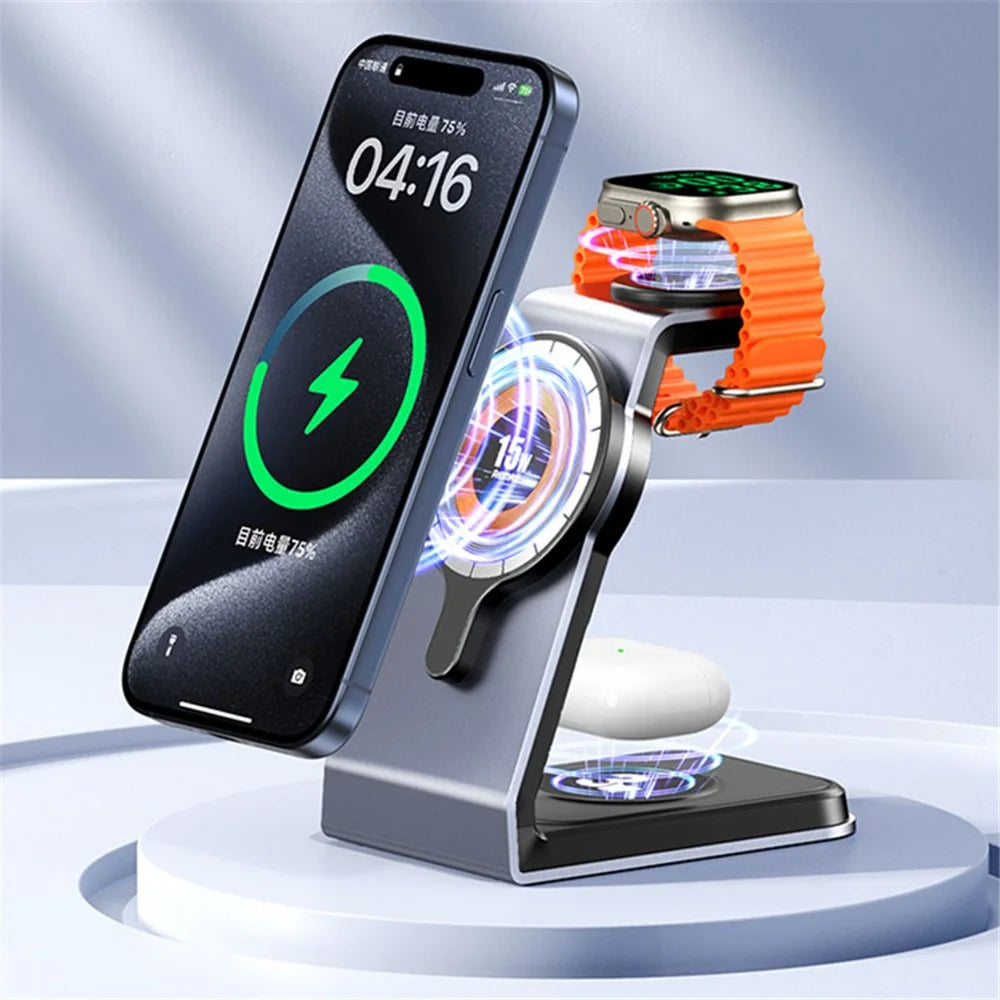 REMAX RP-W85 Zunya Series 20.5W Aluminum Alloy 3-in-1 Magnetic Wireless Charger Stand Cell Phone Charging Station - 4