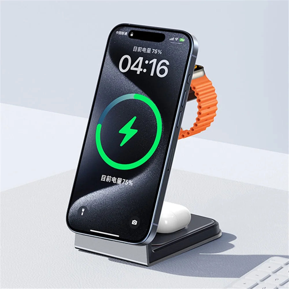 REMAX RP-W85 Zunya Series 20.5W Aluminum Alloy 3-in-1 Magnetic Wireless Charger Stand Cell Phone Charging Station - 5