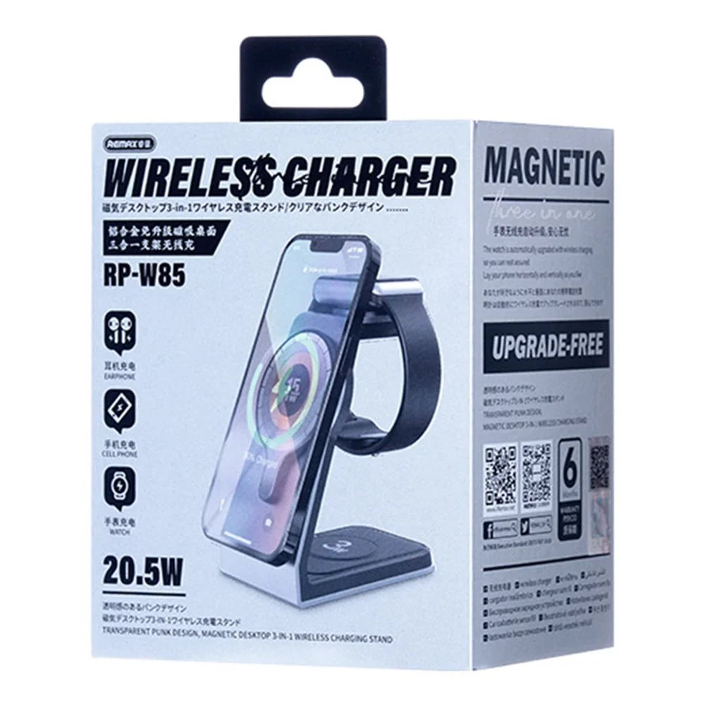 REMAX RP-W85 Zunya Series 20.5W Aluminum Alloy 3-in-1 Magnetic Wireless Charger Stand Cell Phone Charging Station - 7