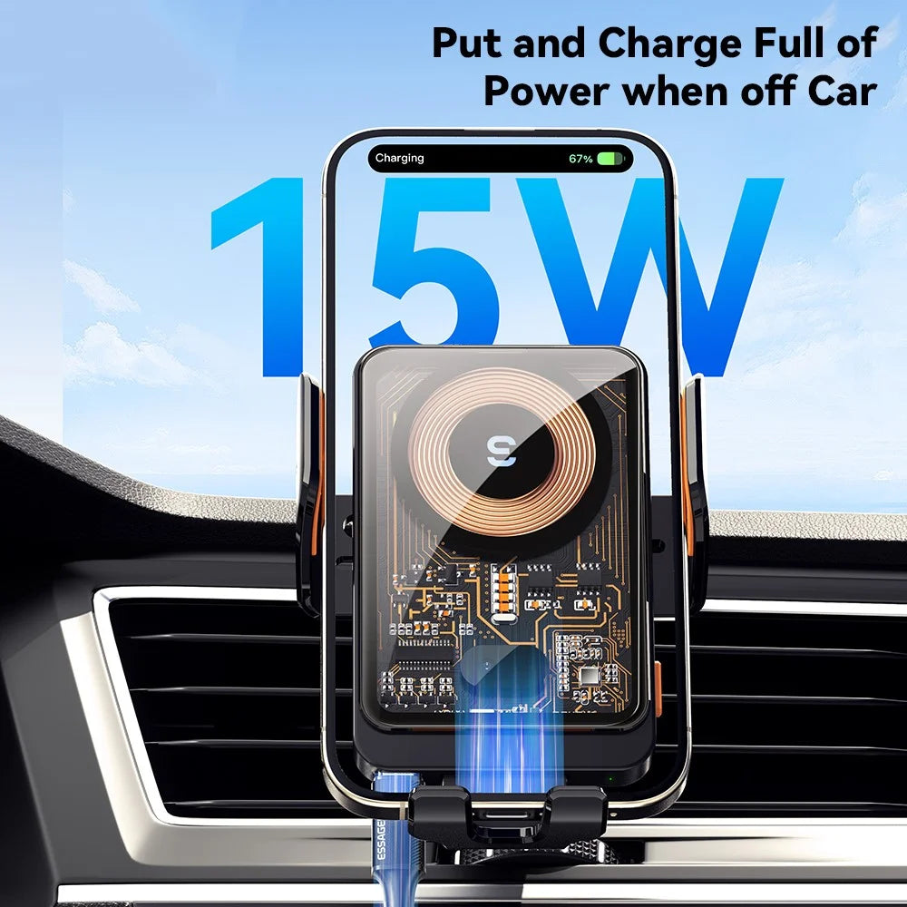 ESSAGER T11 Wireless Charger Smart Car Charger Phone Holder 360 Degree Rotating Air Vent Charger Mount - 7