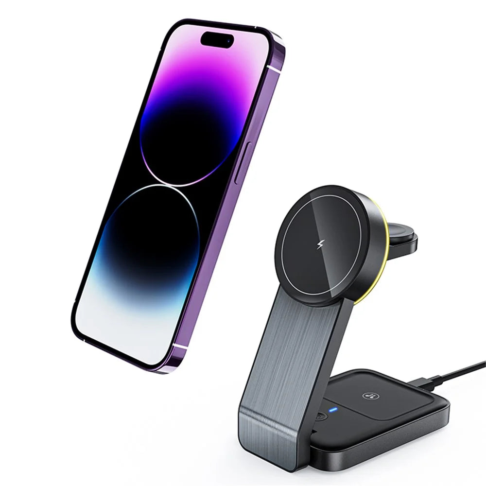 W79 15W For Apple 15 14 13 12 iWatch AirPods Magnetic Wireless Charger Stand Holder Charging Dock Station (CE Certified) - 2