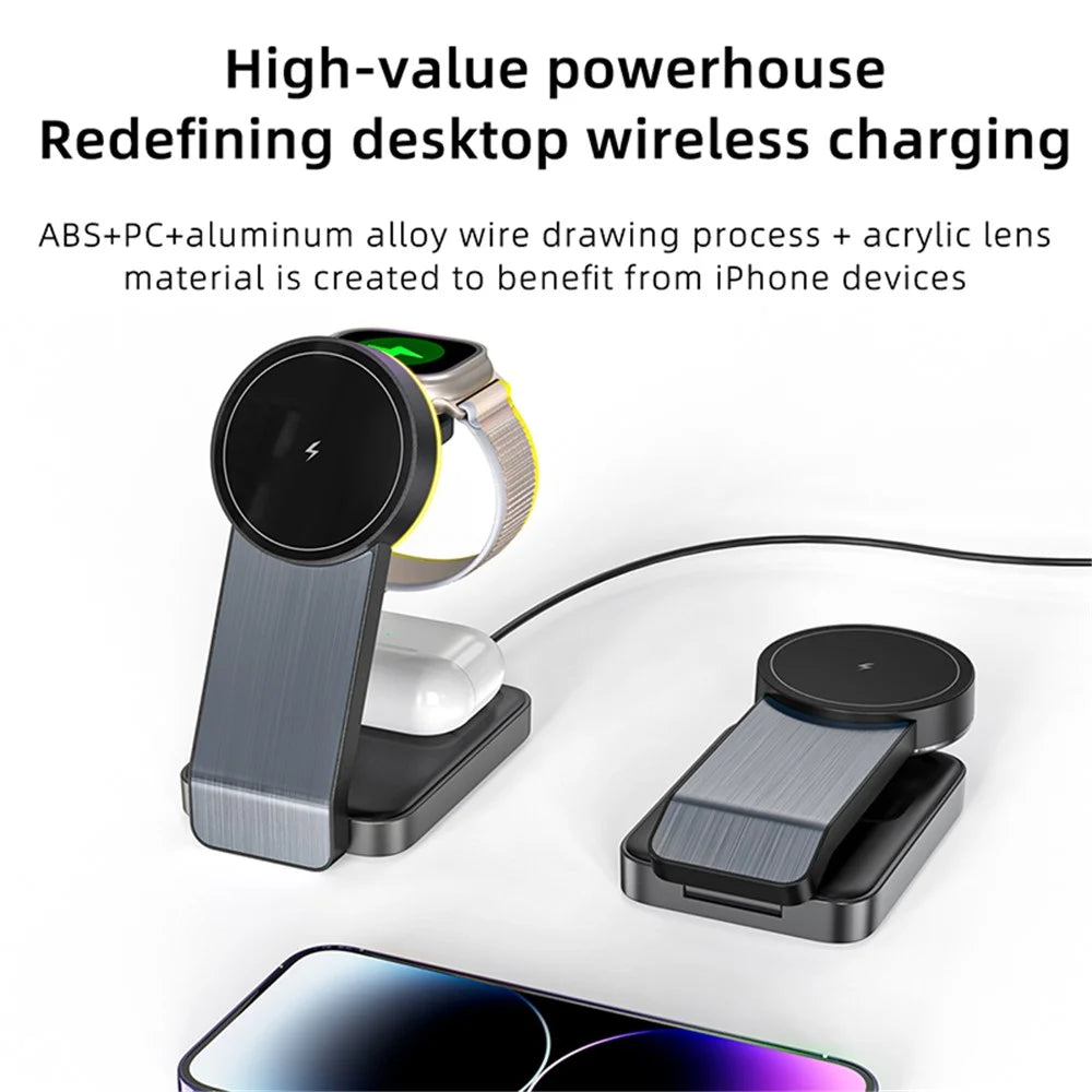 W79 15W For Apple 15 14 13 12 iWatch AirPods Magnetic Wireless Charger Stand Holder Charging Dock Station (CE Certified) - 4