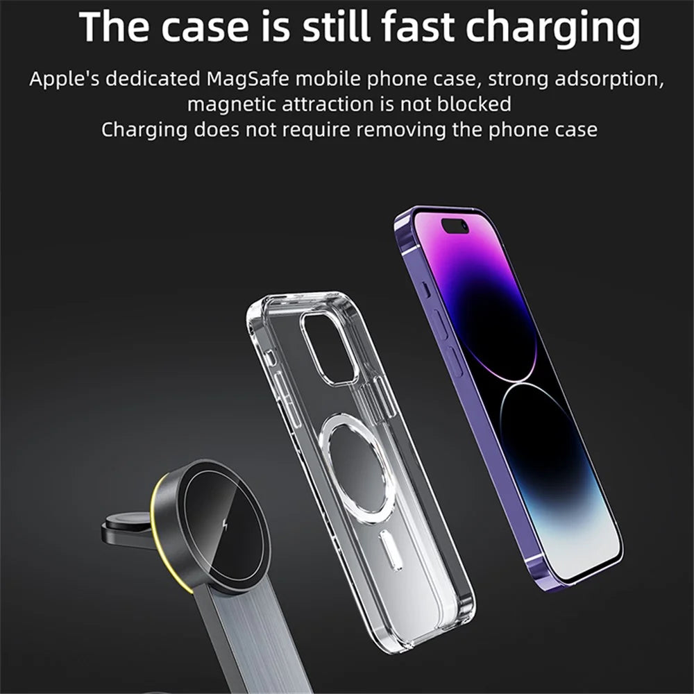 W79 15W For Apple 15 14 13 12 iWatch AirPods Magnetic Wireless Charger Stand Holder Charging Dock Station (CE Certified) - 5