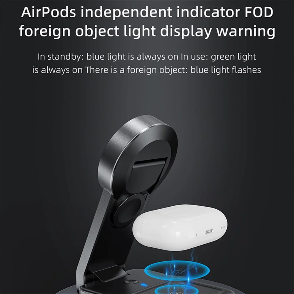 W79 15W For Apple 15 14 13 12 iWatch AirPods Magnetic Wireless Charger Stand Holder Charging Dock Station (CE Certified) - 6