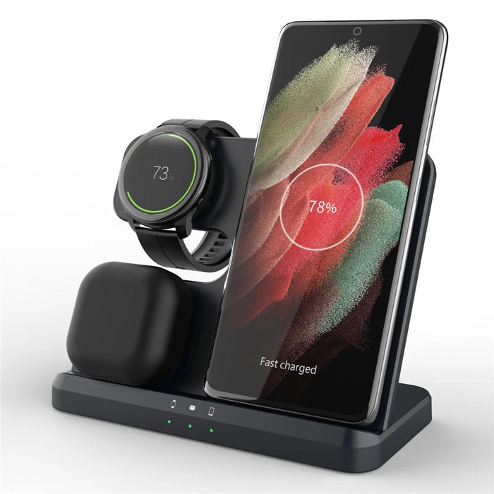 GY-Q10B 3 in 1 Wireless Charging Station 15W Fast Charger Stand for Samsung Galaxy Watch / Qi-enabled Phone / Earbuds - Black - 1