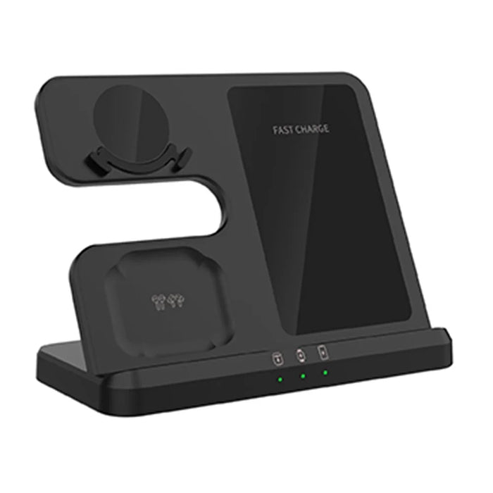 GY-Q10B 3 in 1 Wireless Charging Station 15W Fast Charger Stand for Samsung Galaxy Watch / Qi-enabled Phone / Earbuds - Black - 2