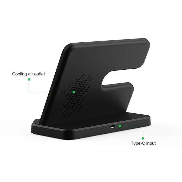 GY-Q10B 3 in 1 Wireless Charging Station 15W Fast Charger Stand for Samsung Galaxy Watch / Qi-enabled Phone / Earbuds - Black - 7