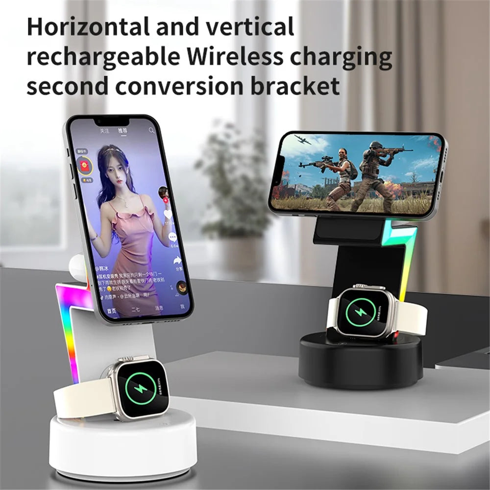 MY002 3-in-1 15W Wireless Charger for Cell Phone, Headset Magnetic Charging Stand with RGB Color Lights - Black - 7