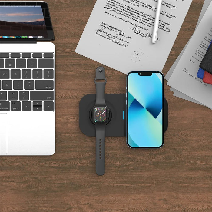 T2A 2-in-1 15W Wireless Charging Station for Apple Watch Series, Mobile Phone Wireless Charger - Black - 4