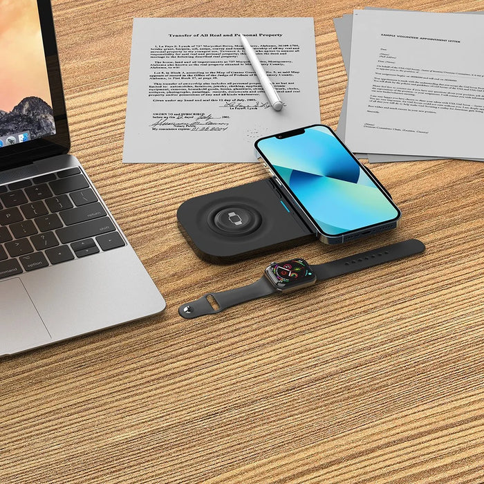 T2A 2-in-1 15W Wireless Charging Station for Apple Watch Series, Mobile Phone Wireless Charger - Black - 5