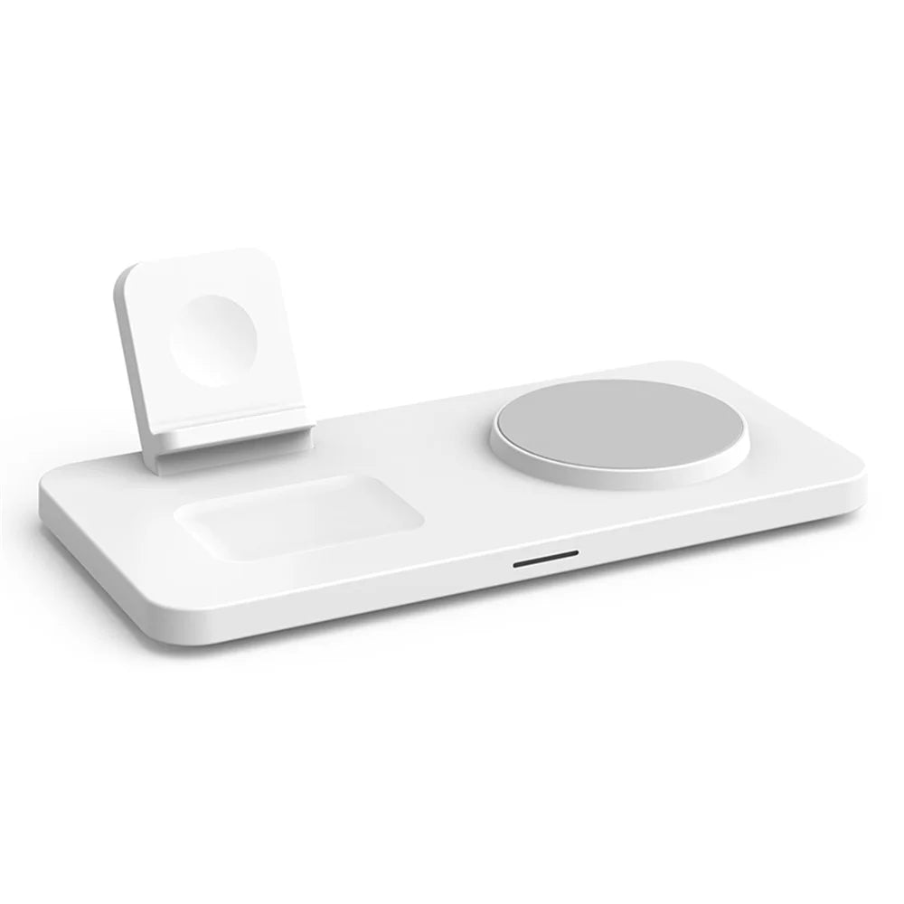 M17 3-in-1 15W Magnetic Wireless Charger for iPhone 12 / 13 / 14 / 15 Series, iWatch, AirPods Desktop Charging Station - White / Grey - 1