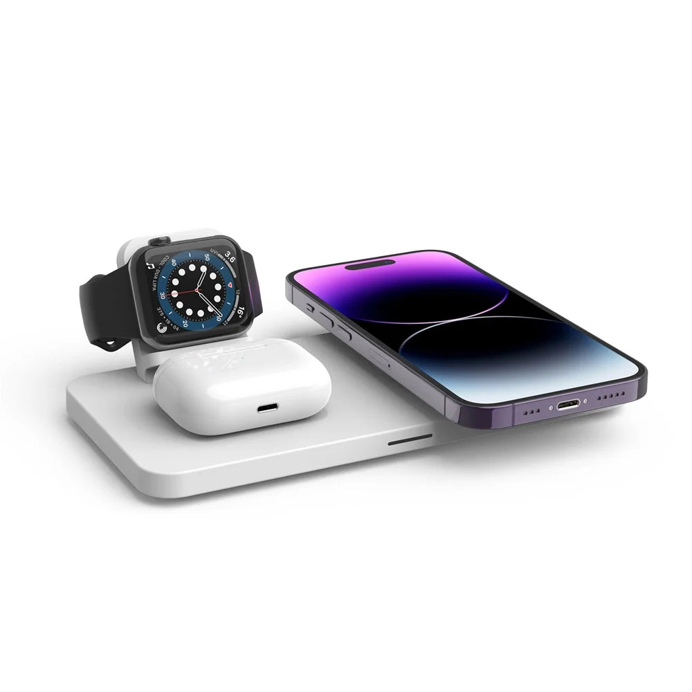 M17 3-in-1 15W Magnetic Wireless Charger for iPhone 12 / 13 / 14 / 15 Series, iWatch, AirPods Desktop Charging Station - White / Grey - 2