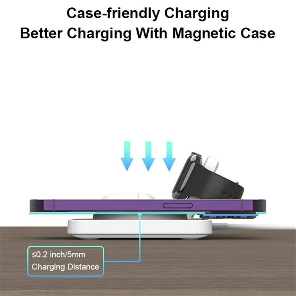 M17 3-in-1 15W Magnetic Wireless Charger for iPhone 12 / 13 / 14 / 15 Series, iWatch, AirPods Desktop Charging Station - White / Grey - 7