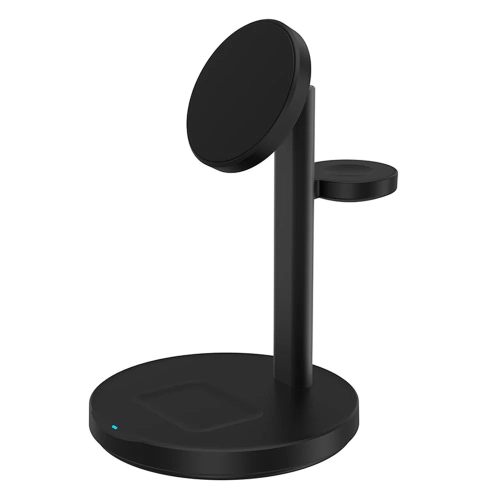 M9 Wireless Charger for Cell Phone Aluminum Alloy 3-in-1 15W Fast Magnetic Charging Stand - Black - 1