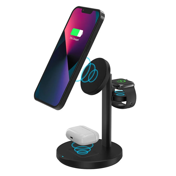 M9 Wireless Charger for Cell Phone Aluminum Alloy 3-in-1 15W Fast Magnetic Charging Stand - Black - 2