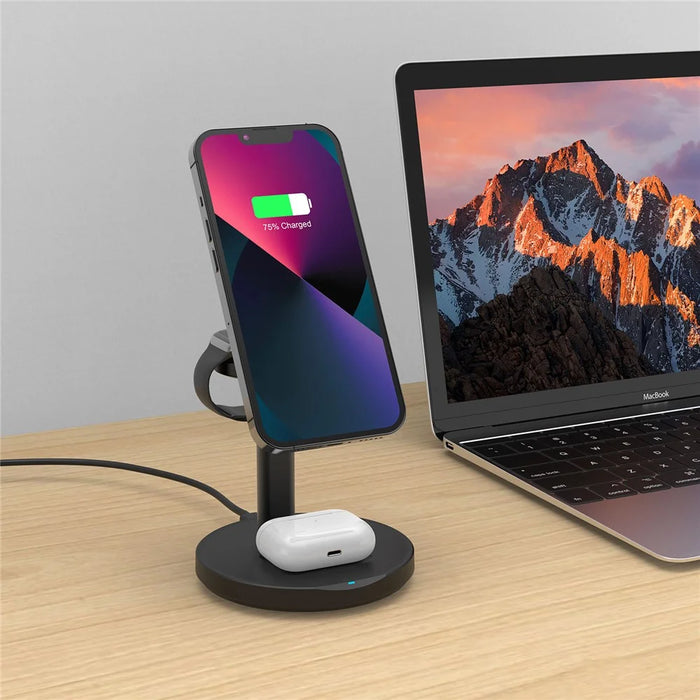 M9 Wireless Charger for Cell Phone Aluminum Alloy 3-in-1 15W Fast Magnetic Charging Stand - Black - 5