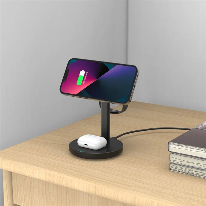 M9 Wireless Charger for Cell Phone Aluminum Alloy 3-in-1 15W Fast Magnetic Charging Stand - Black - 6
