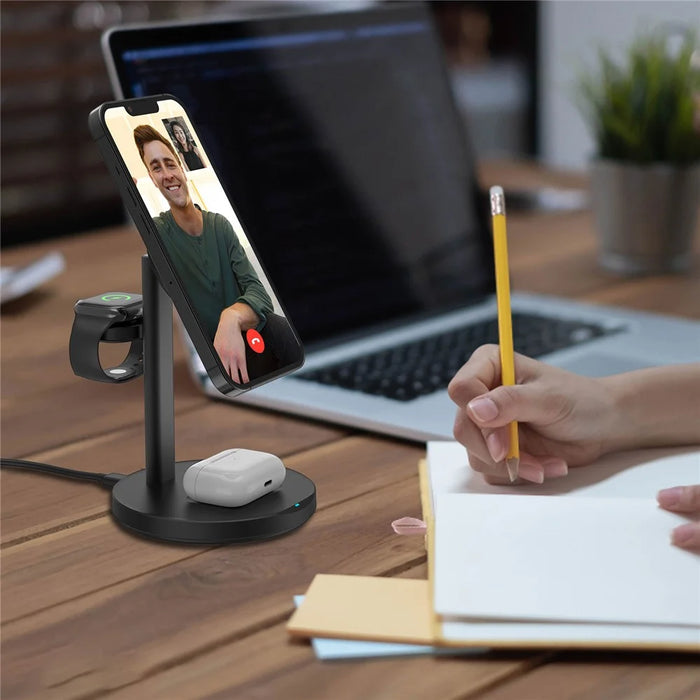M9 Wireless Charger for Cell Phone Aluminum Alloy 3-in-1 15W Fast Magnetic Charging Stand - Black - 7