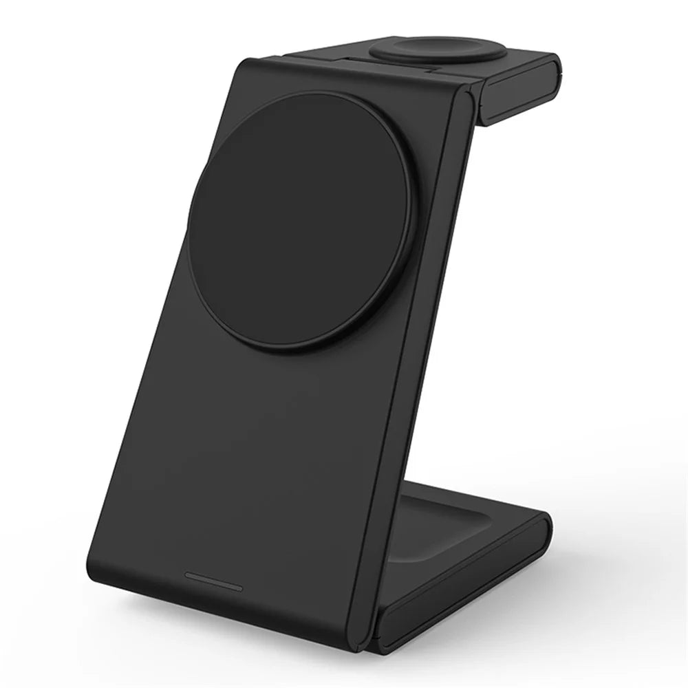 M10 3-in-1 Magnetic Wireless Charger for iPhone 12 / 13 / 14 / 15 Series 15W Folding Charging Station - Black - 1