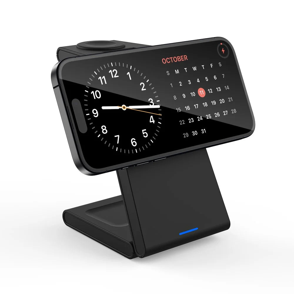 M10 3-in-1 Magnetic Wireless Charger for iPhone 12 / 13 / 14 / 15 Series 15W Folding Charging Station - Black - 4