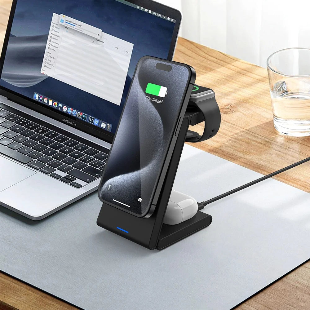 M10 3-in-1 Magnetic Wireless Charger for iPhone 12 / 13 / 14 / 15 Series 15W Folding Charging Station - Black - 5