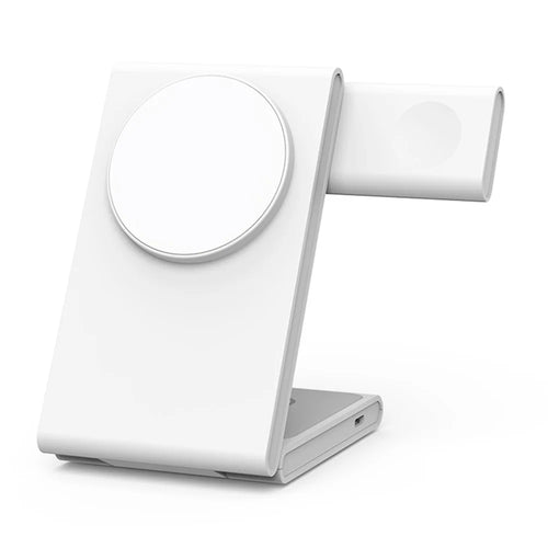 M5 Foldable 15W Charging Stand Holder for iPhone 12-15 / iWatch / AirPods Magnetic Wireless Charger (CE, FCC, RoHS, UKCA) - White - 1