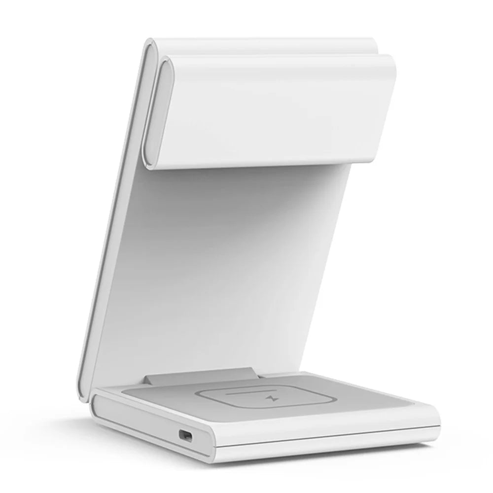 M5 Foldable 15W Charging Stand Holder for iPhone 12-15 / iWatch / AirPods Magnetic Wireless Charger (CE, FCC, RoHS, UKCA) - White - 2