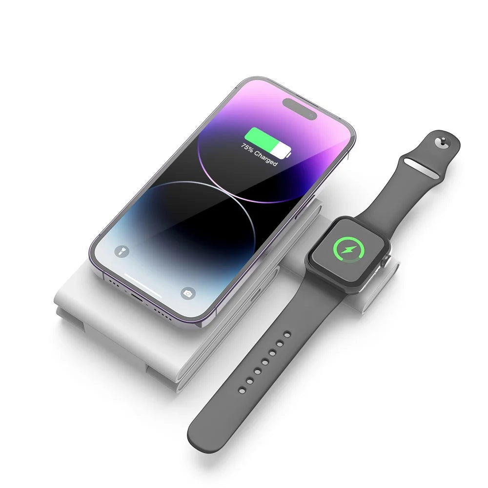 M5 Foldable 15W Charging Stand Holder for iPhone 12-15 / iWatch / AirPods Magnetic Wireless Charger (CE, FCC, RoHS, UKCA) - White - 3