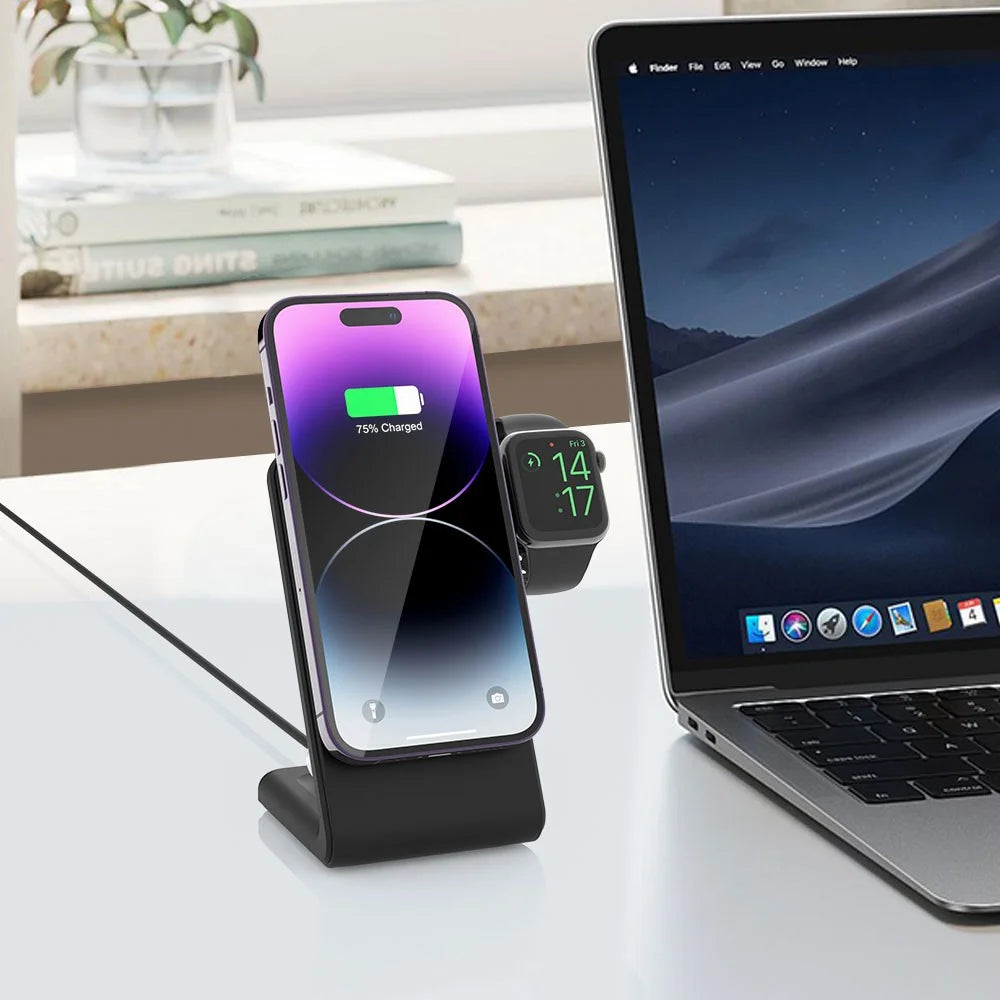 M7 For iPhone 12-15 / iWatch / AirPods 3-in-1 Magnetic Wireless Charger 15W Fast Charging Stand Holder (CE, FCC, RoHS, UKCA) - Black - 5