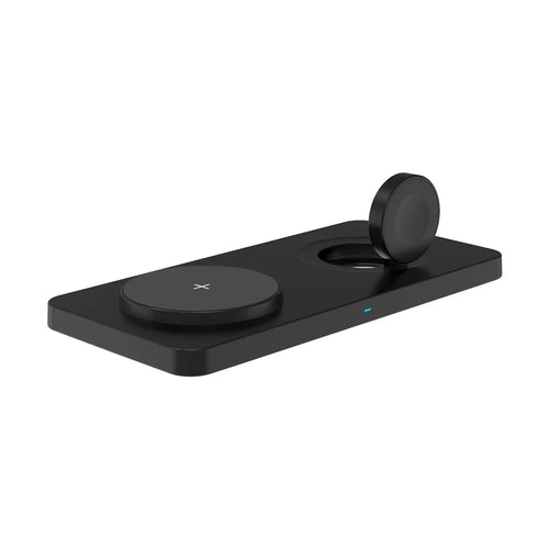M13 2-in-1 Magnetic Wireless Charger Pad for AirPods / iPhone / Apple Watch (CE / FCC / ROHS / UKCA / IC-ID Certificate) - Black+Black Silicone - 1