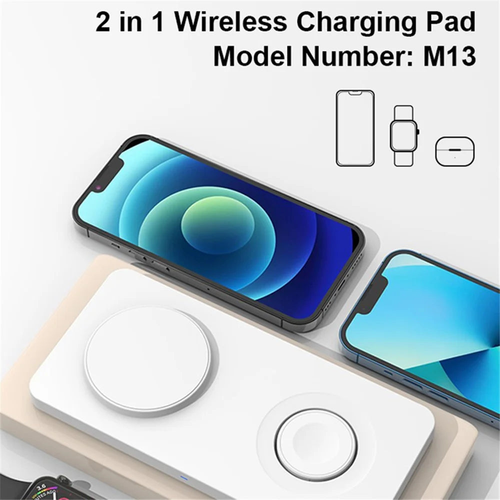 M13 2-in-1 Magnetic Wireless Charger Pad for AirPods / iPhone / Apple Watch (CE / FCC / ROHS / UKCA / IC-ID Certificate) - Black+Black Silicone - 3