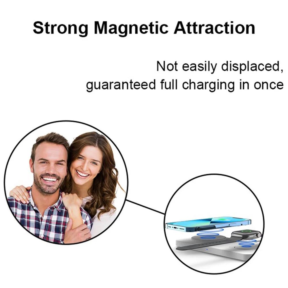 M13 2-in-1 Magnetic Wireless Charger Pad for AirPods / iPhone / Apple Watch (CE / FCC / ROHS / UKCA / IC-ID Certificate) - Black+Black Silicone - 4