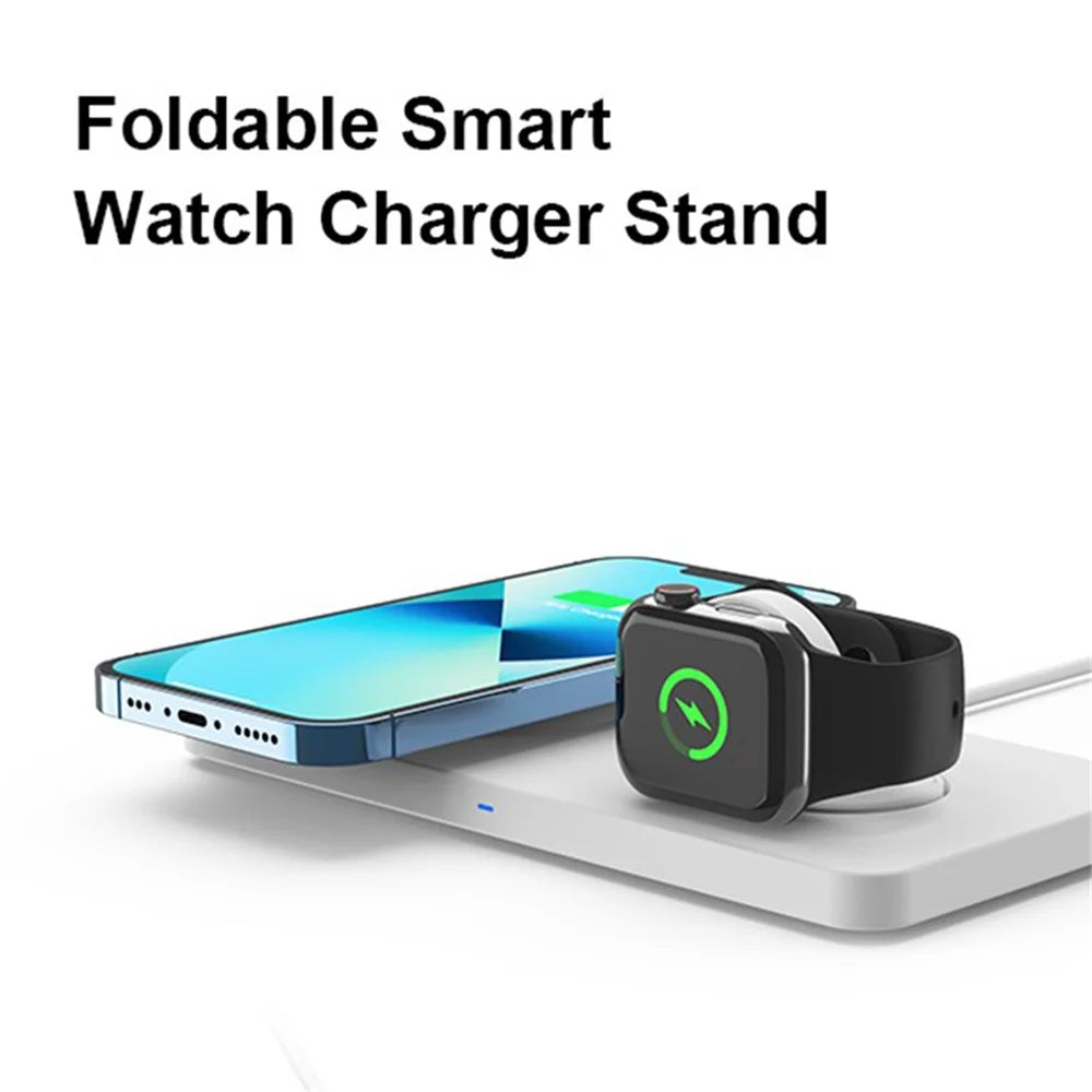 M13 2-in-1 Magnetic Wireless Charger Pad for AirPods / iPhone / Apple Watch (CE / FCC / ROHS / UKCA / IC-ID Certificate) - Black+Black Silicone - 5