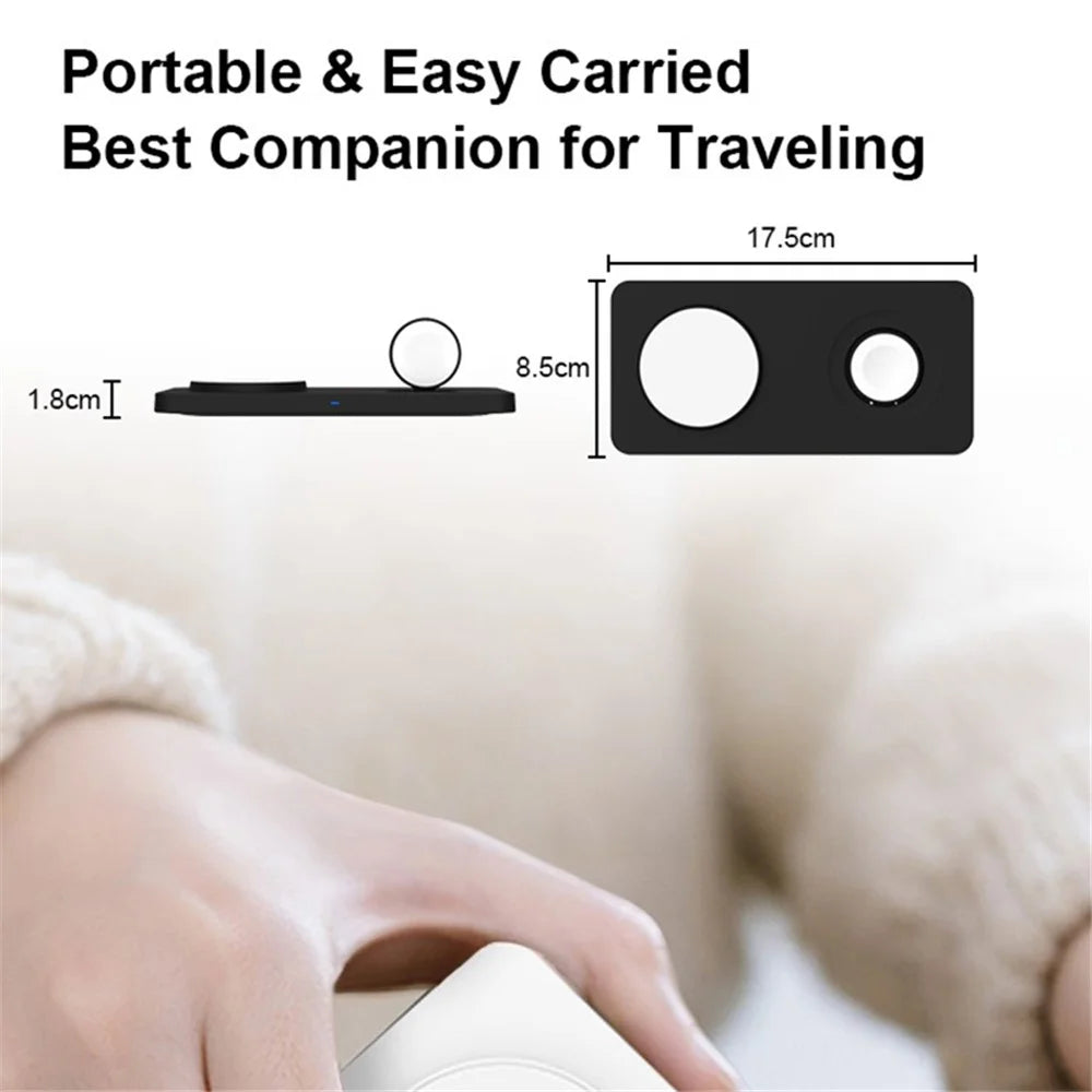 M13 2-in-1 Magnetic Wireless Charger Pad for AirPods / iPhone / Apple Watch (CE / FCC / ROHS / UKCA / IC-ID Certificate) - Black+Black Silicone - 6