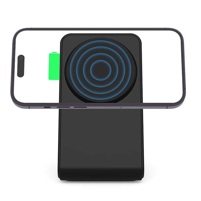 M2A 2-in-1 Magnetic Wireless Charger Vertical Charging Stand for AirPods Pro / iPhone (CE / FCC / ROHS / UKCA Certificate) - Black+Black Silicone - 2