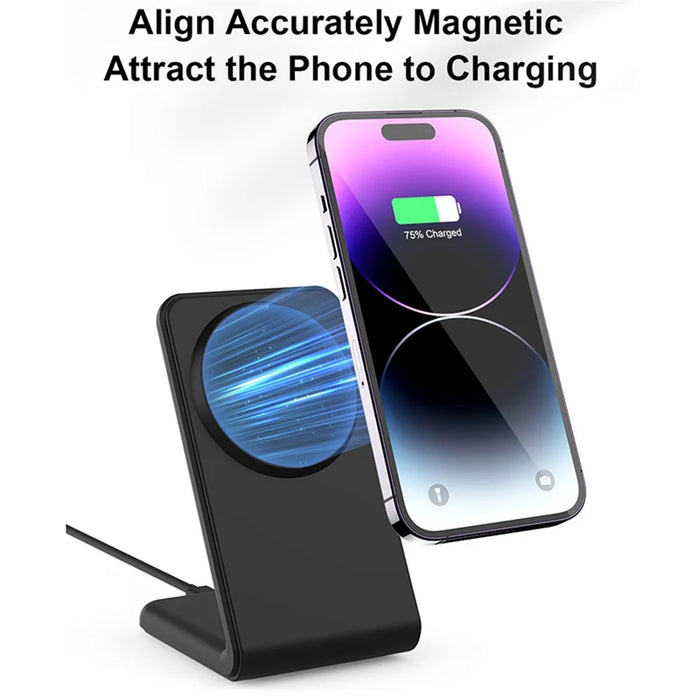 M2 15W Wireless Charging Stand for iPhone 12 / 13 / 14 / 15 Series Magnetic Wireless Charger (CE FCC ROHS UKCA) - Black - 4