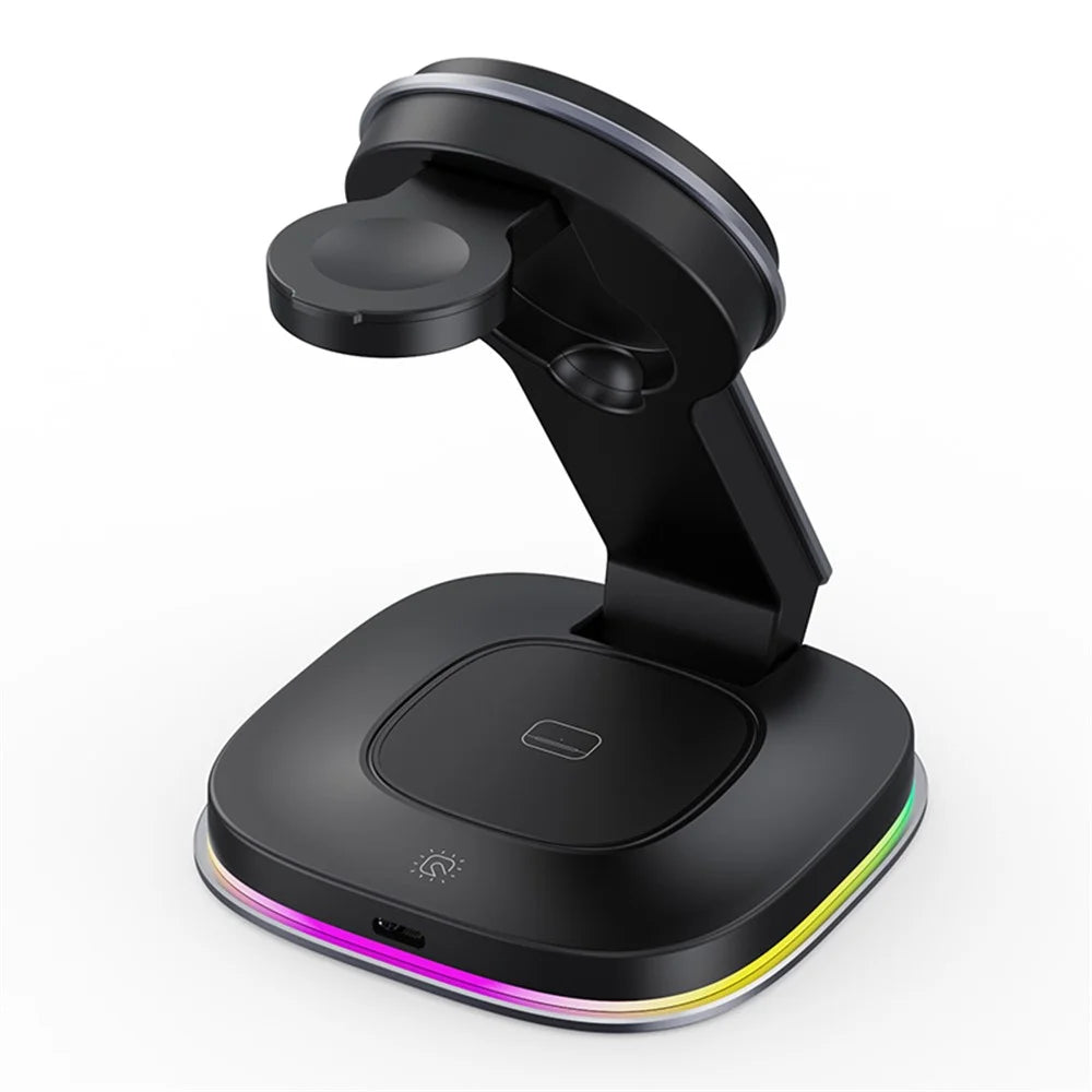 201 3-in-1 Folding Magnetic Wireless Charger Dock for iPhone / iWatch / AirPods - Black - 2